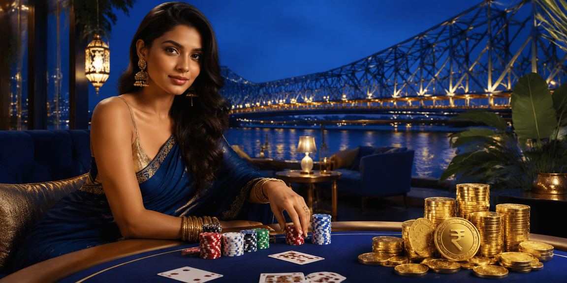Player playing Teen Patti poker with rupees at Howrah Bridge in Kolkata
